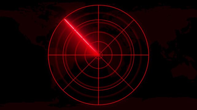 Glowing neon red color radar technology animation on transparent background. Simple Radar Scanning with radio waves. Hud call rader concept. 