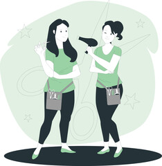 Two Stylized Women Hairdressers with Tools vector illustration