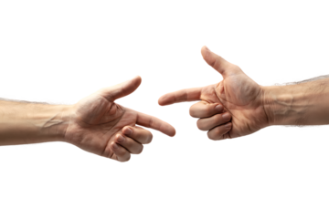 Two hands reaching for each other in a gesture. Isolated on transparent background, png