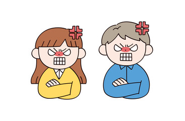怒っている男女2人のイラスト