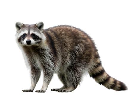 A detailed studio portrait of a wild raccoon against a black background
