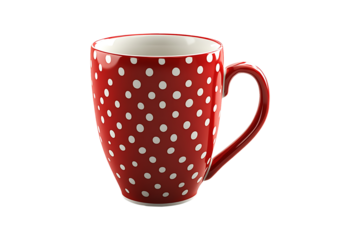 Red Polka Dot Ceramic Mug, Isolated on Transparent Background