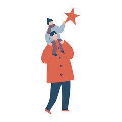 お父さんに肩車されて星をつかむ子ども