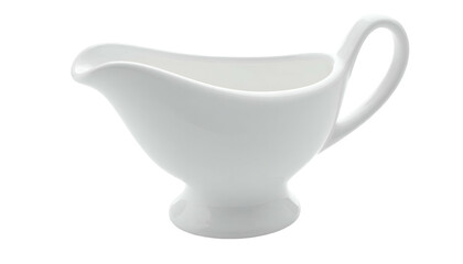 Smooth, white gravy boat with a curved handle
