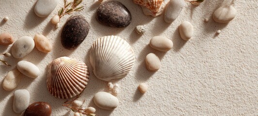 Seashells and pebbles.