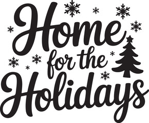 Home for the Holidays festive lettering with tree