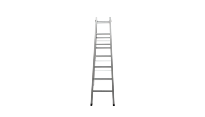 Tall gray ladder standing against a solid black background