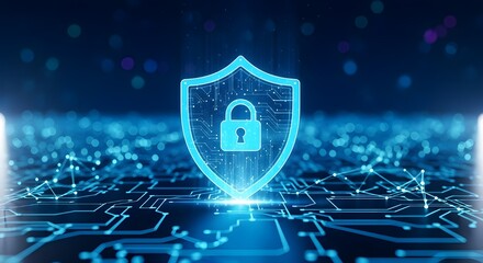 Cybersecurity Digital Lock Symbol on Network