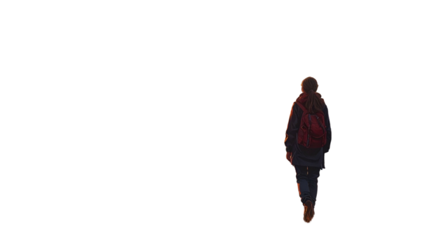 Silhouette of a person walking away, against a black background