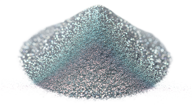 Metallic powder with shimmer in a pile on a white background  