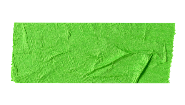 A torn rectangle of bright green, textured tape against a black background