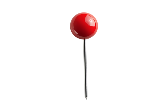 Single Red Push Pin with a Metal Shaft Isolated on Transparent Background