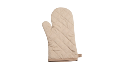Single quilted oven mitt in a light tan color