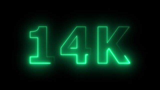 Neon light 14K letter animation. 14K followers or subscribers  celebration Thank you followers congratulation. Social media milestone achievement neon effect.....