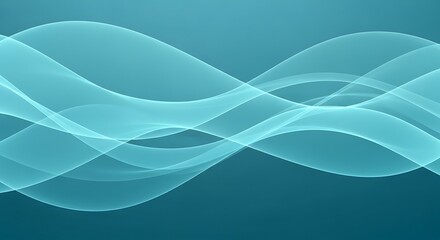 Obraz premium Abstract background featuring smooth, flowing, translucent cyan waves on a dark teal backdrop.