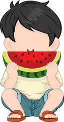 Boy eating watermelon