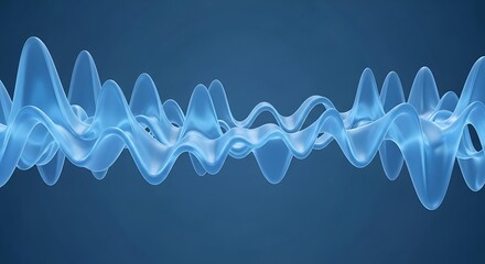 Abstract visualization of blue translucent sound waves or energy frequencies on a dark background.