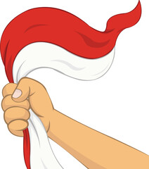 Hand holding an indonesian flag