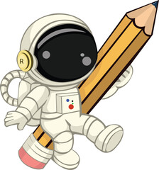 Astronaut holding a big pencil