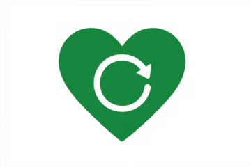 Green heart with recycle symbol icon representing ecological conservation, environmental care, and sustainable practices on transparent background
