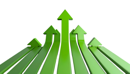 Green arrows pointing upwards, symbolizing growth and progress against a black background