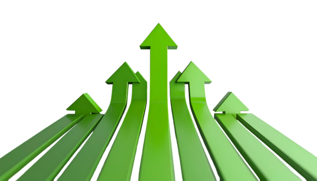 Green arrows pointing upwards, symbolizing growth and progress against a black background