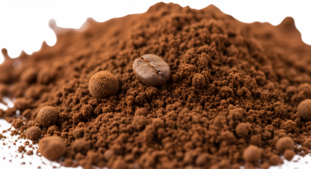 Ground coffee with whole beans on white background  