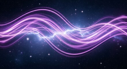 Luminous purple energy waves and an electrical arc flowing through a starry cosmos.