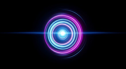 Glowing concentric rings of blue and purple light creating a futuristic portal effect with a central lens flare.