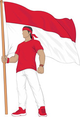 Man holding Indonesian Flag