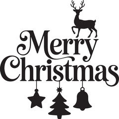 Elegant Merry Christmas text with reindeer and ornaments