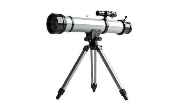 A silver optical instrument on a tripod, used for viewing distant celestial objects