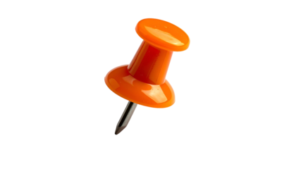 Close-up shot of an orange push pin against a black backdrop, angled with sharp point