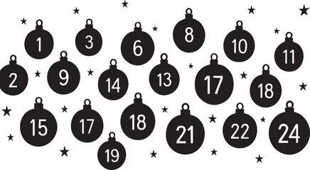 Christmas Ornaments Vector Set with Black Round Balls and Numbers on White Background for Holiday Design