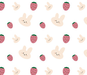 vector wallpaper pattern seemless background bunny and strawberry