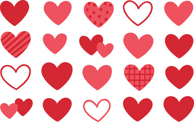 Heart Vector Set Red Pink Love Icons Collection on White Background