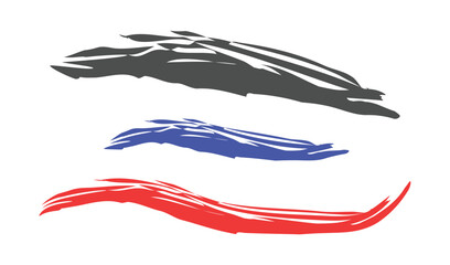 Abstract brush strokes in red blue and grey on white background