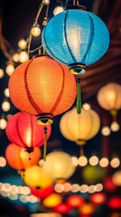 Bright Asian lanterns glowing colorful cultural celebration
