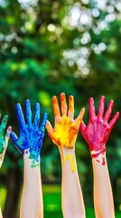 Raised rainbow hands outdoors symbol of pride unity