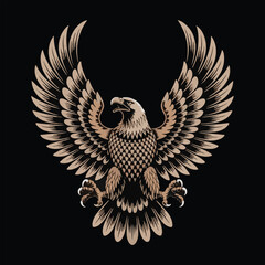 Obraz premium Golden Eagle Vector Illustration with Open Wings,Vintage Style Eagle Tattoo Vector Design,Majestic Eagle Emblem Vector Artwork,Powerful Eagle with Spread Wings Vector,Ornamental Golden.