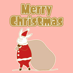 サンタの格好をしたウサギのクリスマスイラスト　ピンク背景