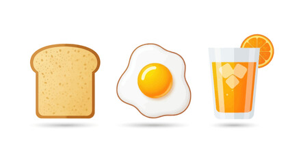 Illustrated Breakfast: Toast Fried Egg and Orange Juice.