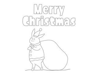 サンタの格好をしたウサギのクリスマスイラスト　色なし