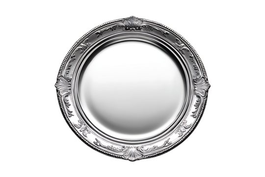 Vintage Silver Plate, Isolated on Transparent Background