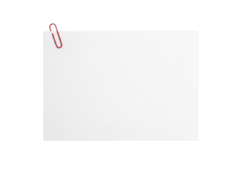 High resolution white paper sheet with red paperclip mockup for notes, messages, and reminders, perfect for office use isolated on transparent background