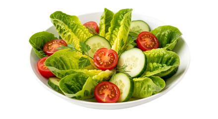 Fresh salad with romaine lettuce, cucumber, and cherry tomatoes