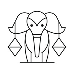 Minimalist black and white line art elephant icon with geometric shapes symbol animal