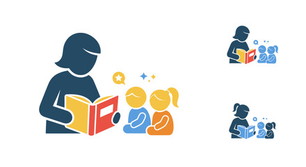 Silhouette of Teacher Reading Book to Children in Classroom.