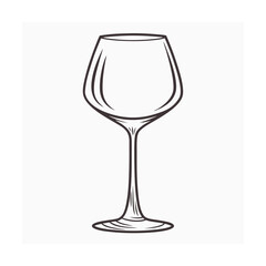Outline drawing of an empty wine glass on a white background empty glass goblet