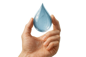 hand holding water drop isolated save water concept